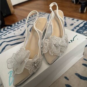 Betsey Johnson Cream Floral Slingback Heels